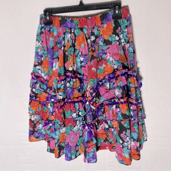Vintage Square Dance Collections Pink Purple Floral Ruffled Tiered Skirt M - Picture 13 of 14